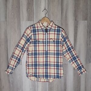 LL Bean Womens XS Reg Scotch Plaid Icon Shirt Flannel Quarter Zip Cotton Outdoor